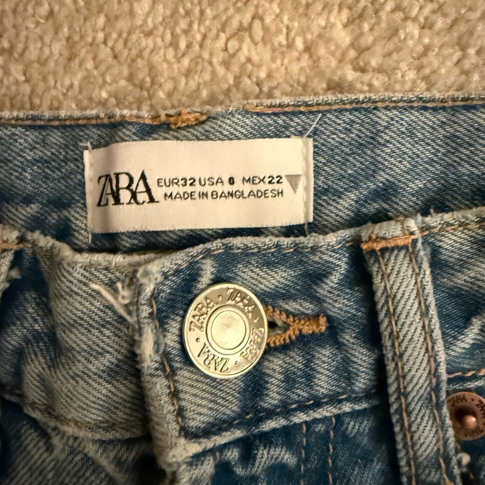 Zara Light Blue Distressed Straight Leg High-Rise Jeans - Picture 2 of 3